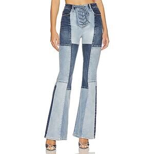 Afrm 'Astrid' Blue Patchwork Pant Size 26